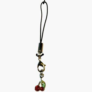 Bag Key Charm Cherry Branch Rhinestone Enamel